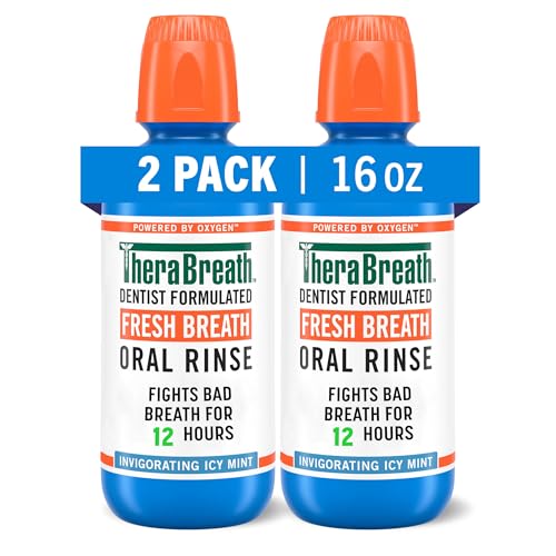 TheraBreath TheraBreath Fresh Breath Mouthwash Icy Mint - Alcohol-Free, 16 Fl Oz (Pack of 2) for Long-Lasting Freshness