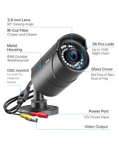 ZOSI ZOSI 1080P HD Bullet Security Camera - 120ft Night Vision, 4-in-1 CCTV for Indoor/Outdoor Use - View 9 of 10