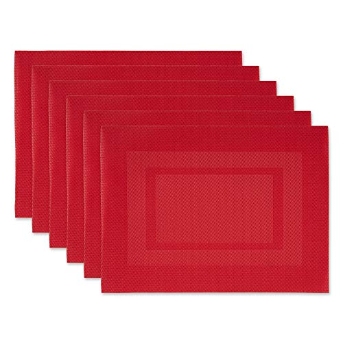 DII Shop DII PVC Tabletop Collection: 6-Piece Woven Placemat Set in Tango Red for Indoor/Outdoor Use