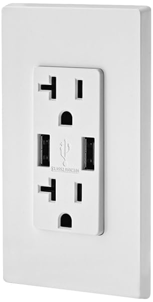 Leviton Leviton T5832-W USB In-Wall Charger & 20A Outlet - Fast Charging for Smartphones, Tamper-Resistant, White