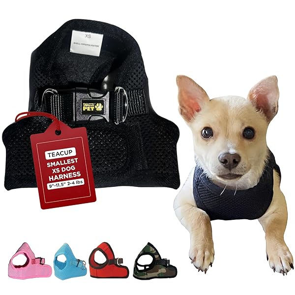 Snazzi Pet Snazzi Pet Soft No Pull Step-in Dog Harness for Small Dogs Teacup Chihuahua Yorkie Pomeranian Black Mesh Comfy Vest 2-4 lbs