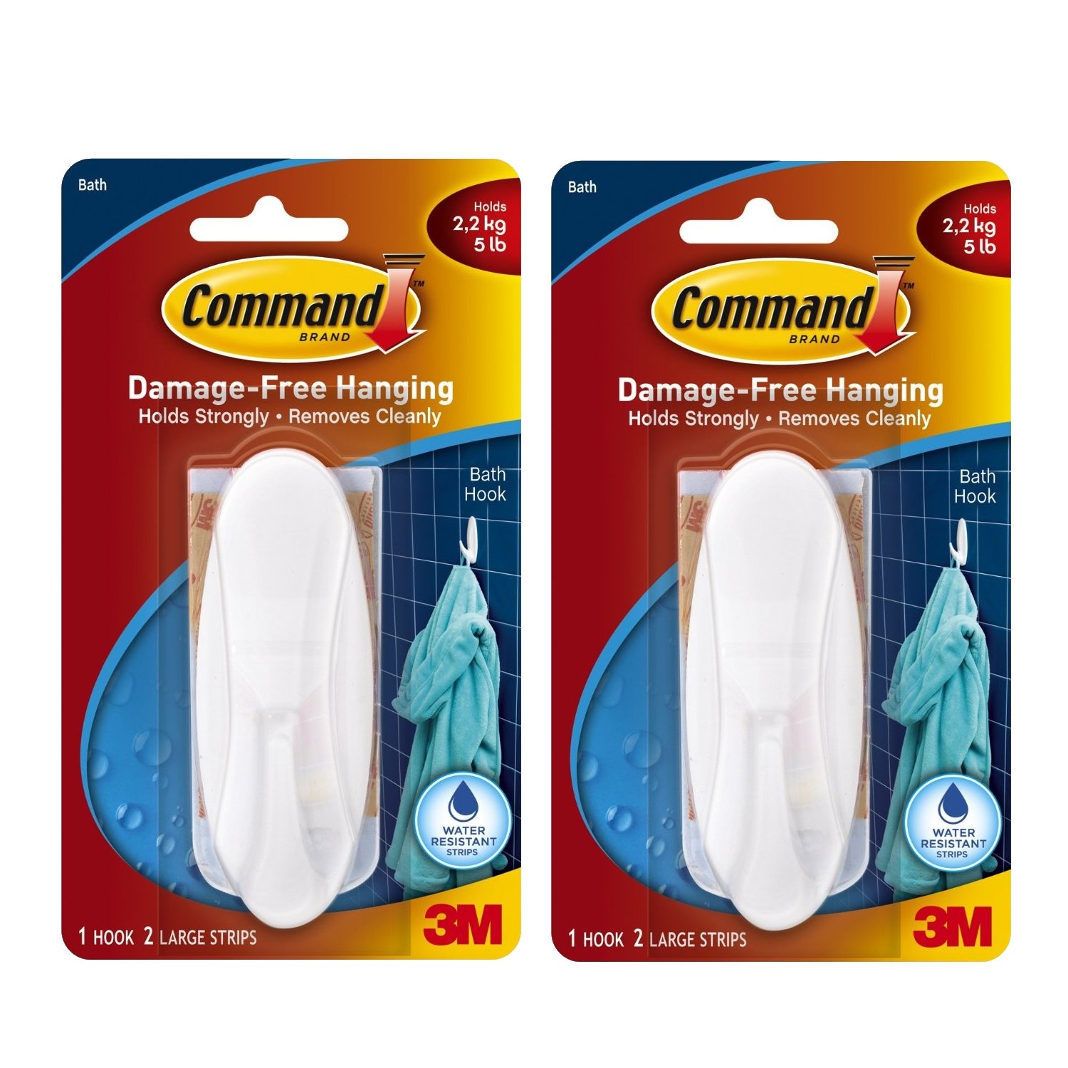 Command Command Bath Hook: Water-Resistant Strips for Easy, Damage-Free Hanging