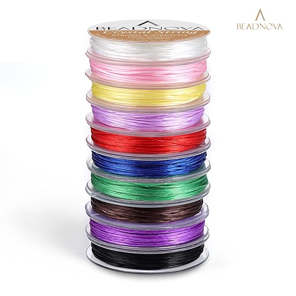 BEADNOVA BEADNOVA 1mm Elastic Stretch Crystal String Cord - 10 Rolls Mixed Colors for Jewelry Making & Bracelet Beading (12m Each) - View 3 of 9