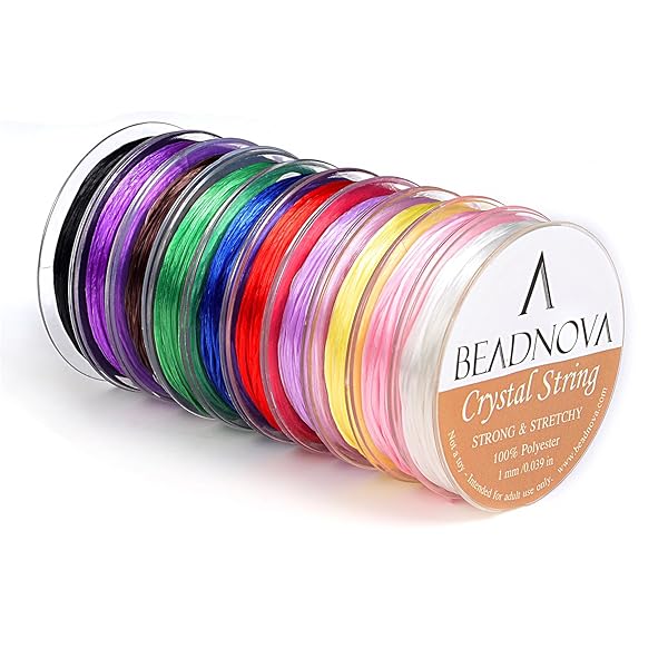 BEADNOVA BEADNOVA 1mm Elastic Stretch Crystal String Cord - 10 Rolls Mixed Colors for Jewelry Making & Bracelet Beading (12m Each) - View 2 of 9