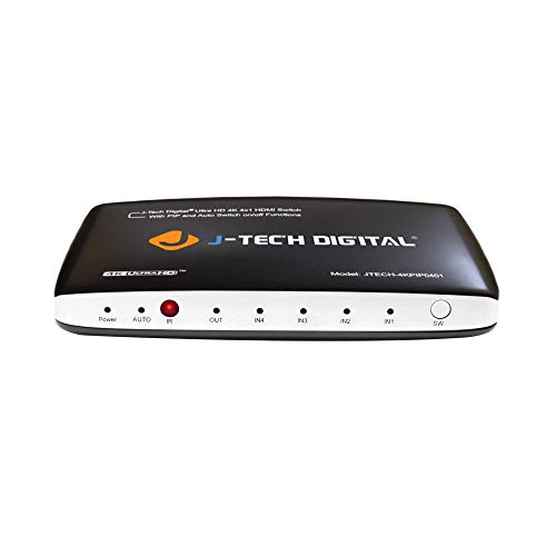 J-Tech Digital 4-Port HDMI Auto Switch with PIP & IR Remote - High Speed & Power Adapter Included