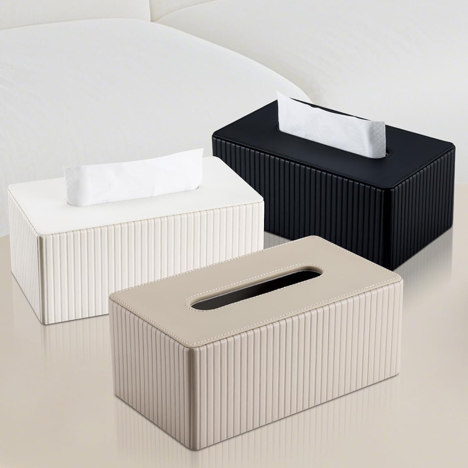 KINGFOM KINGFOM Rectangular PU Leather Tissue Box Cover Black for Home Office Car Decorative Napkin Holder with Magnetic Bottom - View 7 of 9