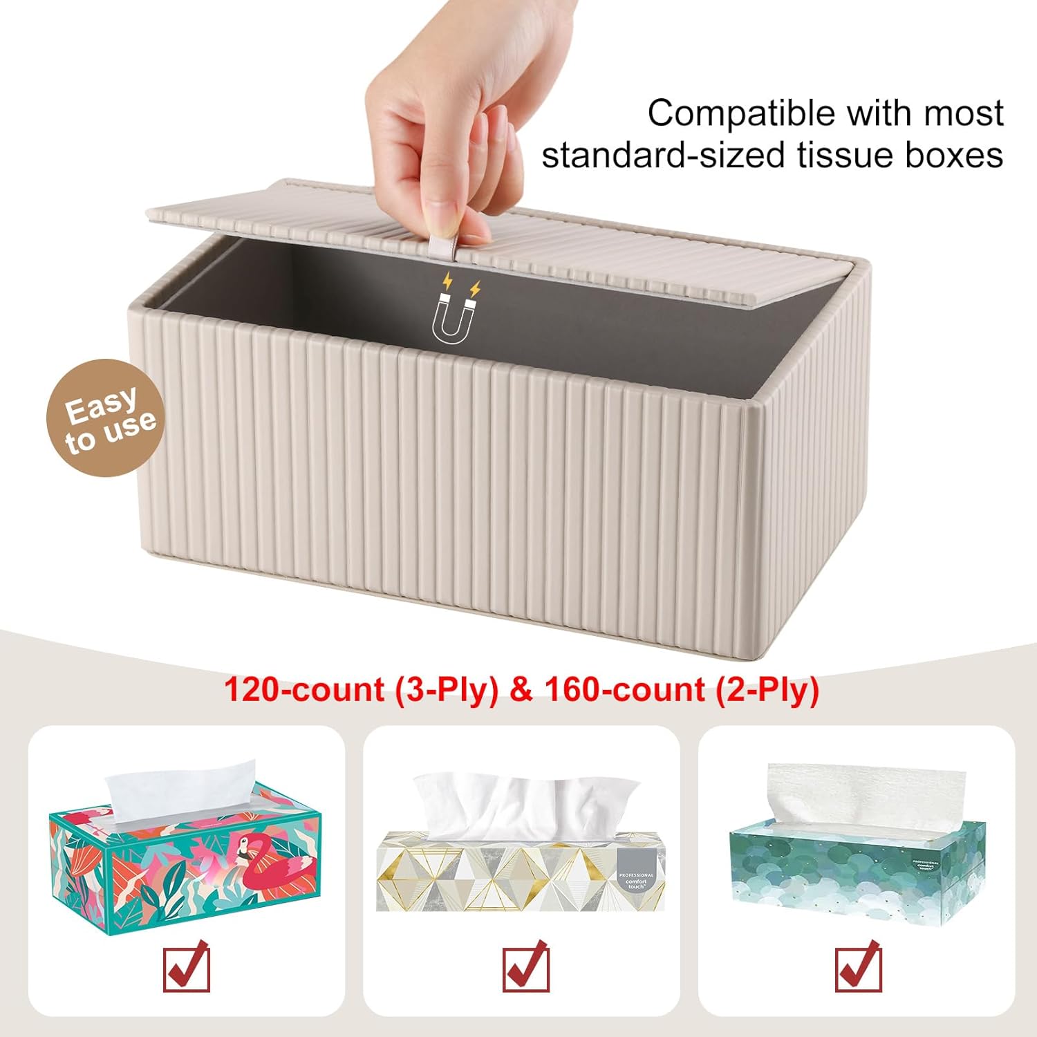 KINGFOM KINGFOM Rectangular PU Leather Tissue Box Cover Black for Home Office Car Decorative Napkin Holder with Magnetic Bottom - View 8 of 9