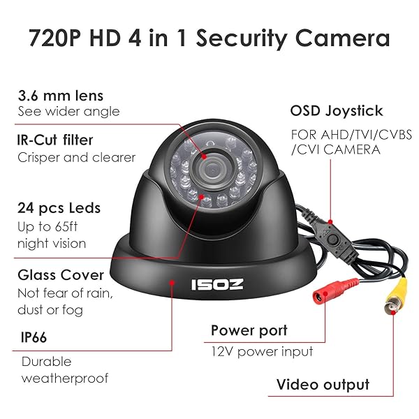 ZOSI ZOSI 720P HD CCTV Camera - 4-in-1 Security System with Day/Night Vision for TVI, AHD, CVI, CVBS DVRs - View 3 of 10