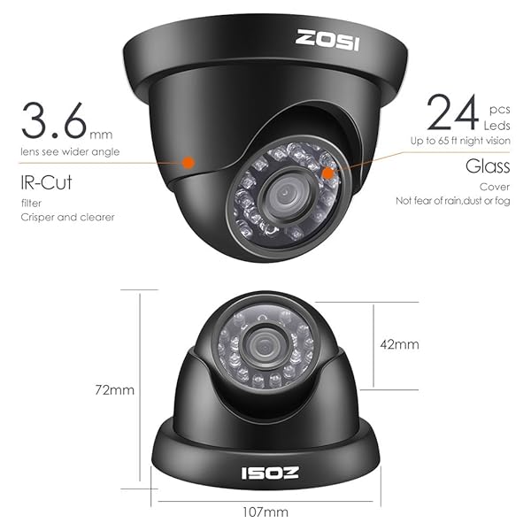 ZOSI ZOSI 720P HD CCTV Camera - 4-in-1 Security System with Day/Night Vision for TVI, AHD, CVI, CVBS DVRs - View 10 of 10