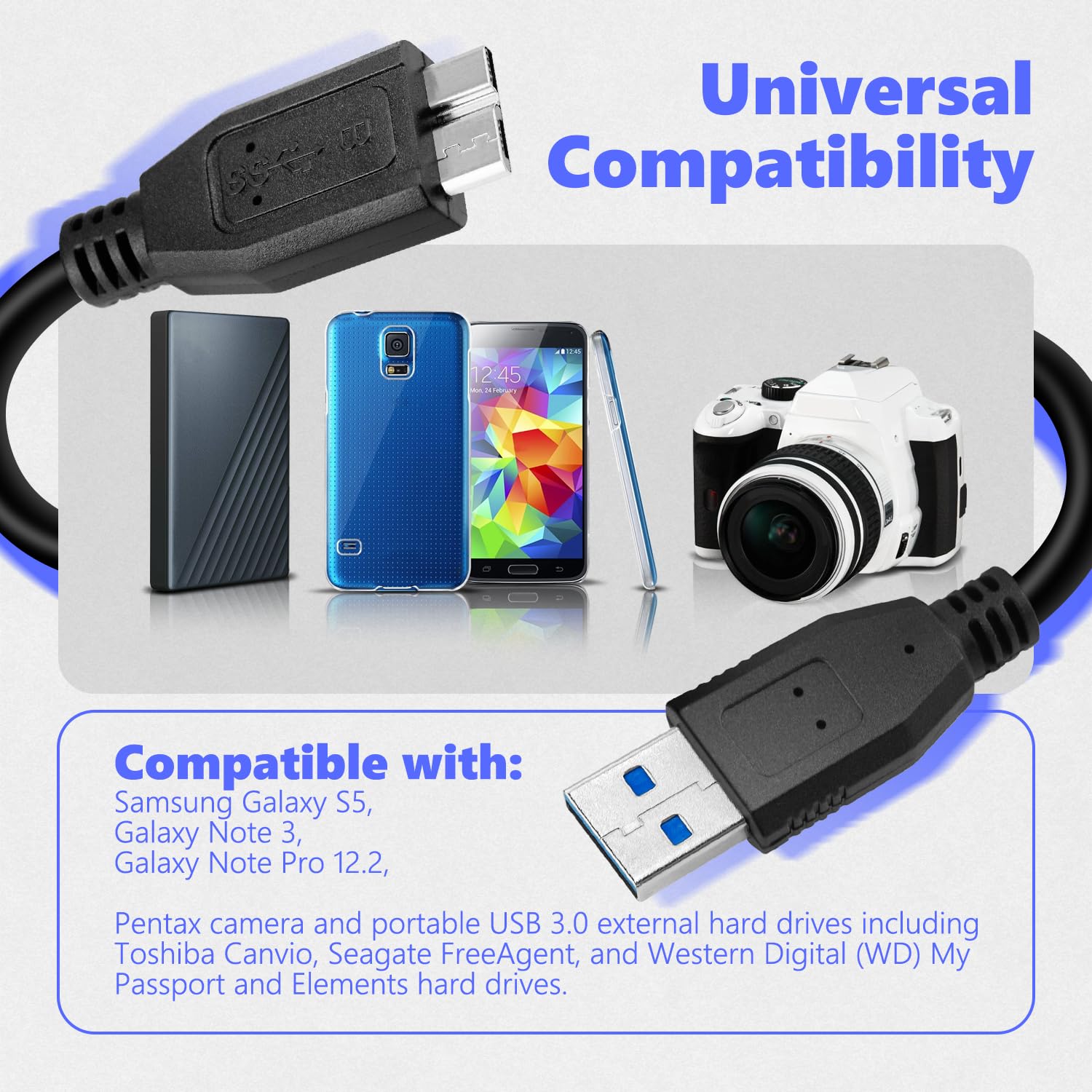 MaxLLTo MaxLLTo 6Feet USB 3.0 Data Cable for Western Digital WD My Book External Hard Drive Fast Charging and Data Transfer - View 2 of 7