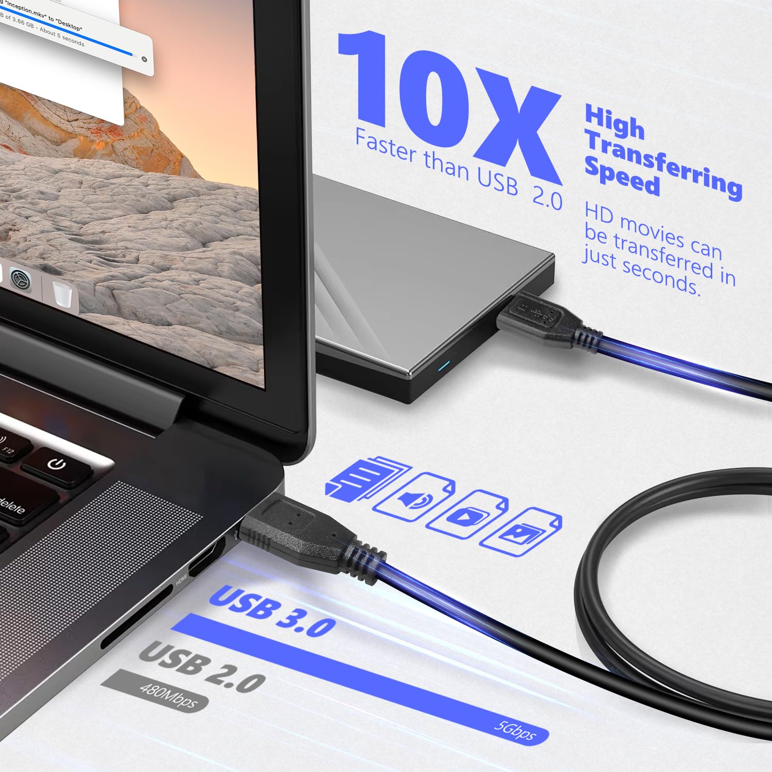 MaxLLTo MaxLLTo 6Feet USB 3.0 Data Cable for Western Digital WD My Book External Hard Drive Fast Charging and Data Transfer - View 3 of 7