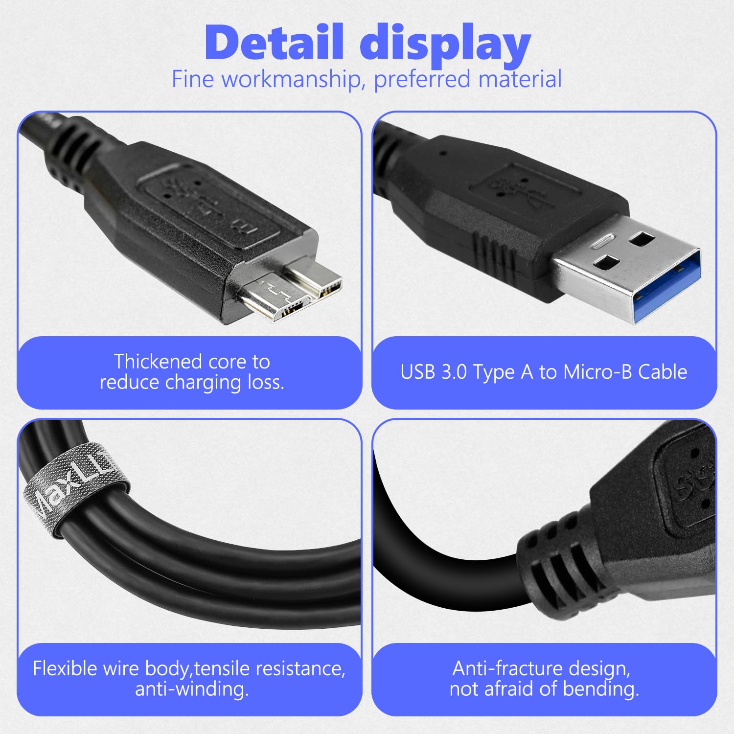 MaxLLTo MaxLLTo 6Feet USB 3.0 Data Cable for Western Digital WD My Book External Hard Drive Fast Charging and Data Transfer - View 6 of 7