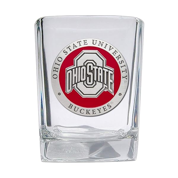 Heritage Pewter Heritage Pewter Ohio State Square Shot Glass Hand Sculpted 1.5 Ounce Intricately Crafted Metal Pewter Alma Mater Inlay