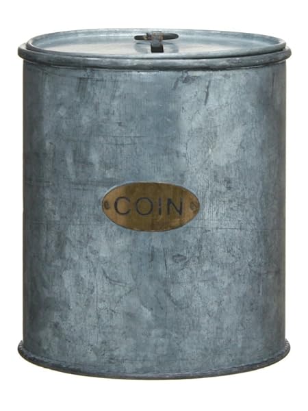 Park Hill Park Hill Collection Galvanized Coin Bank Removable Lid 4x5 Perfect for Saving Coins and Home Decor