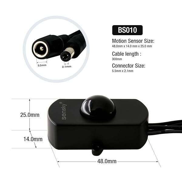 Sensky SENSKY BS010H Mini PIR Motion Sensor Switch for Gun Safe & Cabinet LED Lighting - 12V to 30V, 3A, Black - View 4 of 8