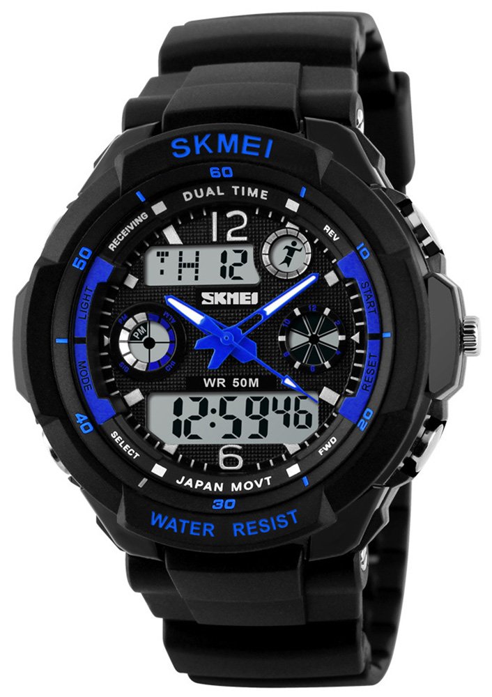 Fanmis Unisex Sport Watch Multifunction Green LED Digital Waterproof Shockproof Wristwatch Blue