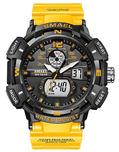 FANMIS FANMIS Mens Waterproof Military Sports Watch Large Face Analog Digital Outdoor Tactics LED Stopwatch Black Orange