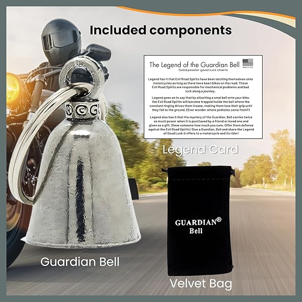Guardian Bell Guardian Bell Hawk Good Luck Bell with Keyring and Velvet Gift Bag Lead-Free Pewter Motorcycle Bell Made in USA Perfect Gift for Friends Family - View 5 of 9