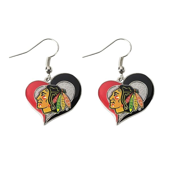 aminco Shop Aminco NHL Chicago Blackhawks Swirl Heart Earrings - Perfect Fan Jewelry!