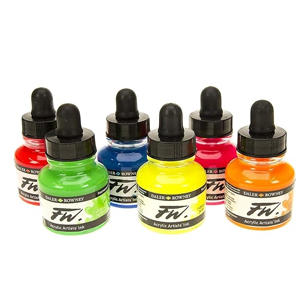 Daler Rowney WF FW NEON Colours Set (6) - Vibrant Art Supplies for Creative Projects