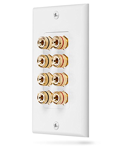 Fosmon Fosmon Quad Speaker Wall Plate - Premium Gold Plated Copper Coupler for 4 Speakers (White) - Enhance Your Home Theater Audio