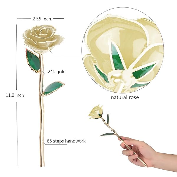 ZJchao ZJchao Love Forever Long Stem 24k Gold Dipped Rose Flower Gift for Wife Mom Girlfriend White - View 3 of 6