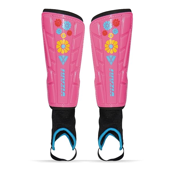 Vizari Vizari Blossom Kids Soccer Shin Guards for Girls - Pink/Blue | Dual-Layered Protection & Adjustable Fit
