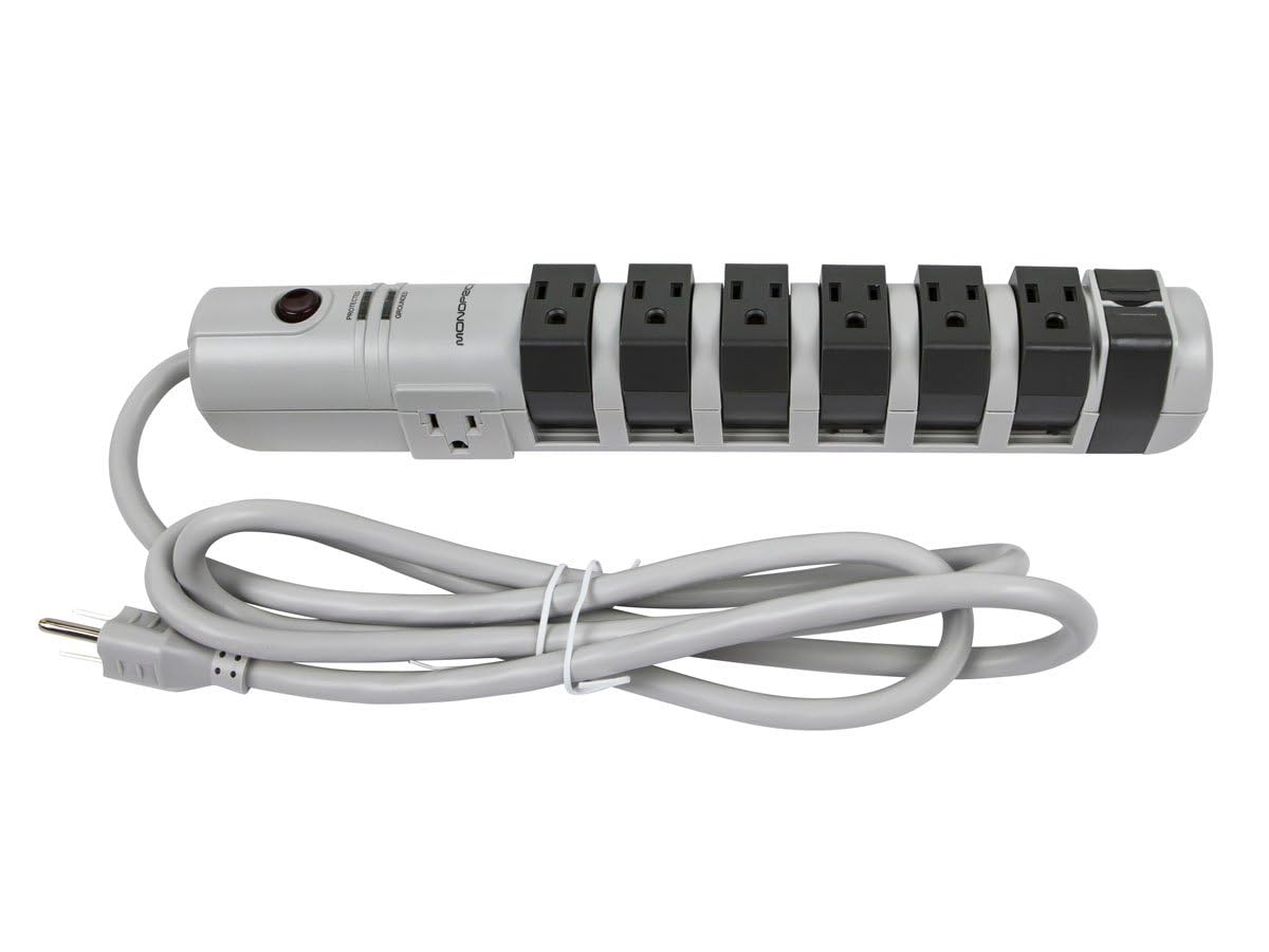 Monoprice Monoprice 8 Outlet Rotating Surge Strip UL Rated 2160 Joules with Grounded Light Indicator Gray - View 3 of 6