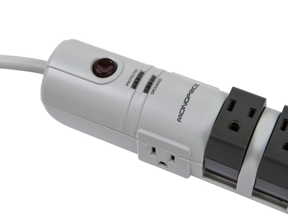 Monoprice Monoprice 8 Outlet Rotating Surge Strip UL Rated 2160 Joules with Grounded Light Indicator Gray - View 4 of 6
