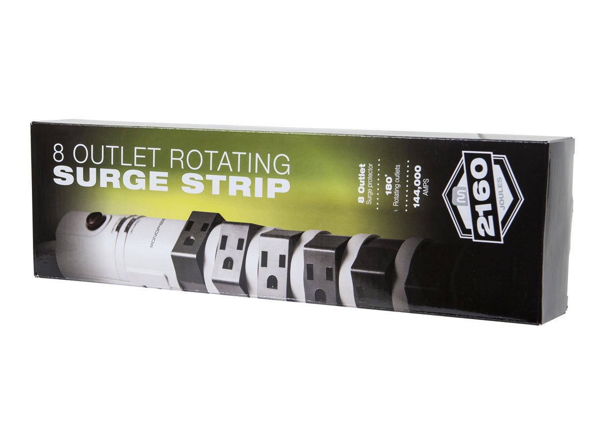 Monoprice Monoprice 8 Outlet Rotating Surge Strip UL Rated 2160 Joules with Grounded Light Indicator Gray - View 6 of 6