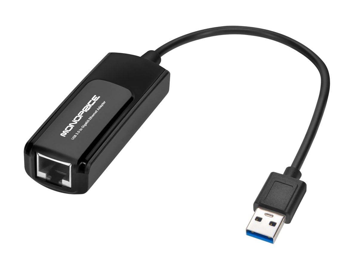 Monoprice USB 3.0 to Gigabit Ethernet Adapter for Fast 10/100/1000 Mbps Connections Compatible with Windows MacOS Linux Android