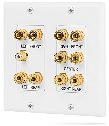Fosmon Fosmon 2-Gang 5.1 Surround Wall Plate - Premium Gold Plated Copper for Speakers & Subwoofer (White)