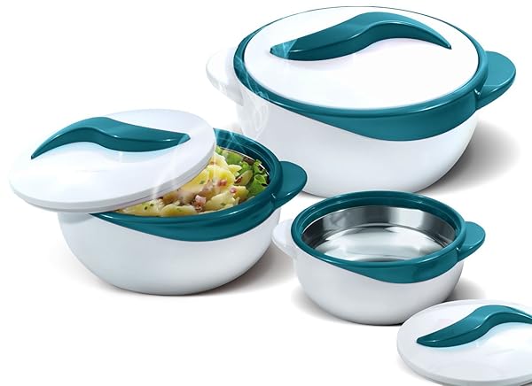 Pinnacle Thermal Insulated Salad & Soup Bowls Set of 3 - Pinnacle Turquoise Dish with Lid for Holidays & Parties