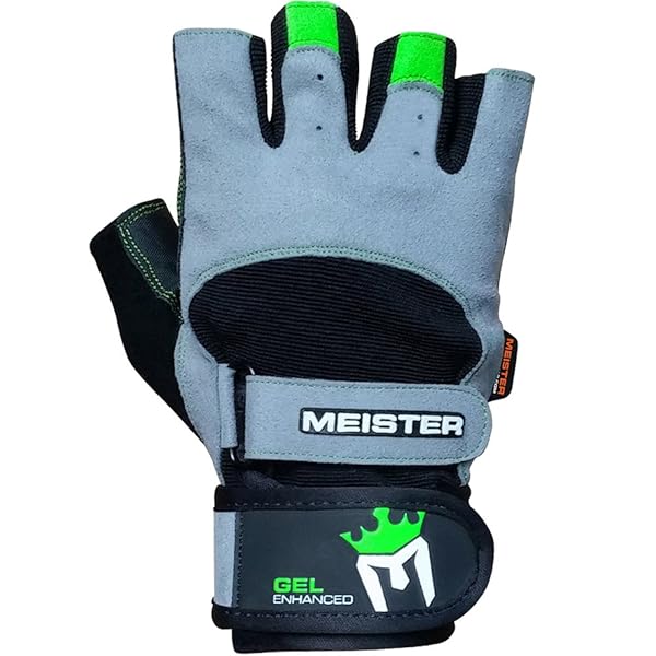 Meister Meister Wrist Wrap Weight Lifting Gloves with Gel Padding in Gray and Neon Green X-Large - View 2 of 6