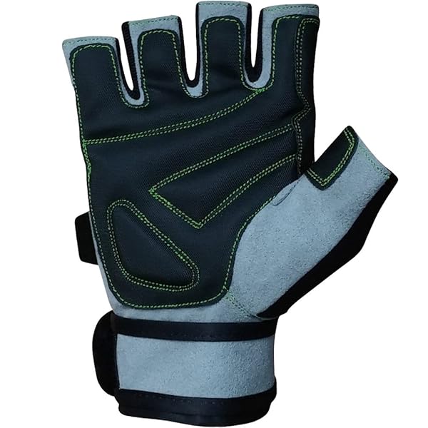 Meister Meister Wrist Wrap Weight Lifting Gloves with Gel Padding in Gray and Neon Green X-Large - View 3 of 6