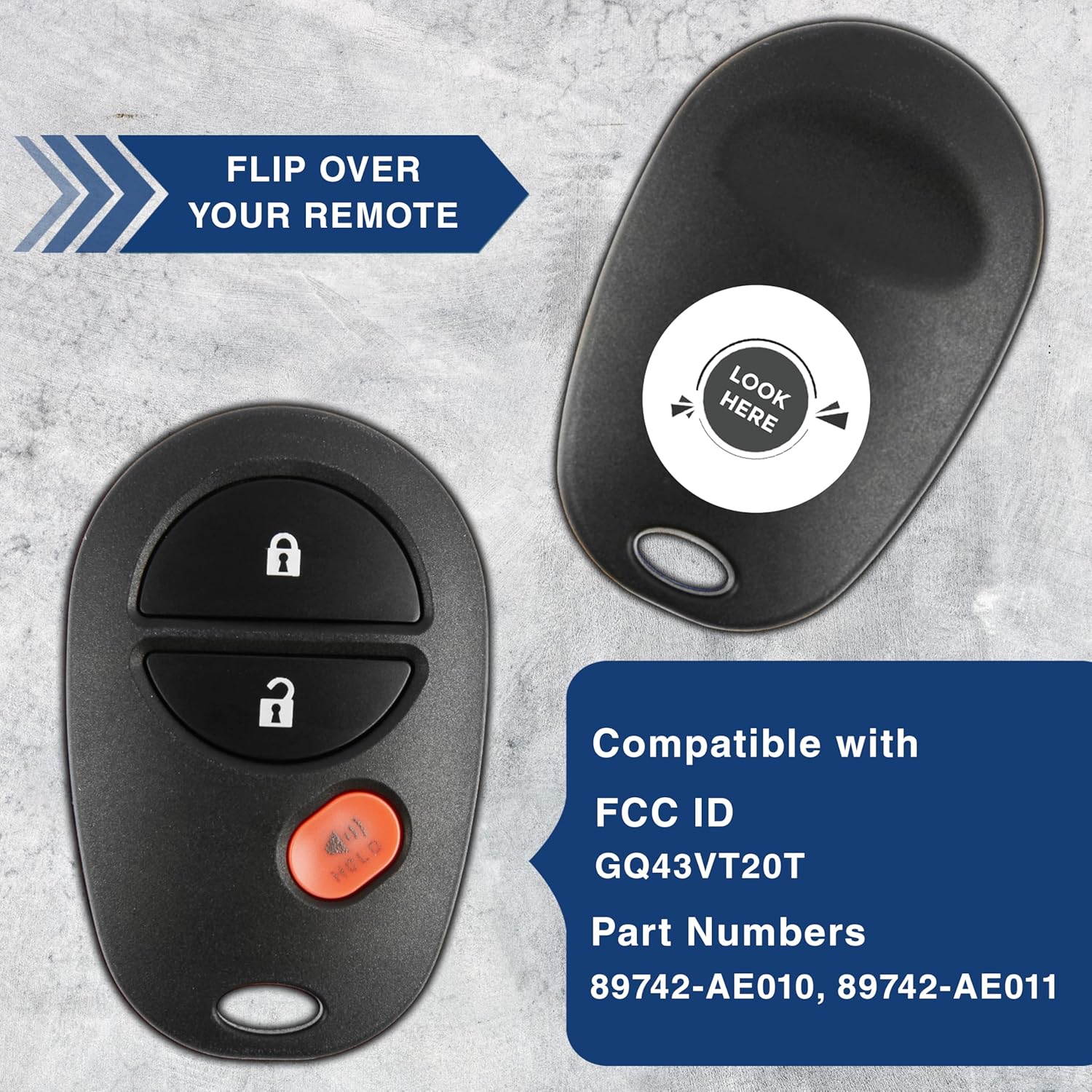 KeylessOption KeylessOption Key Fob Replacement for Toyota Tundra Tacoma Sienna Sequoia Highlander 2004-2018 Remote 3-Button GQ43VT20T - View 5 of 8