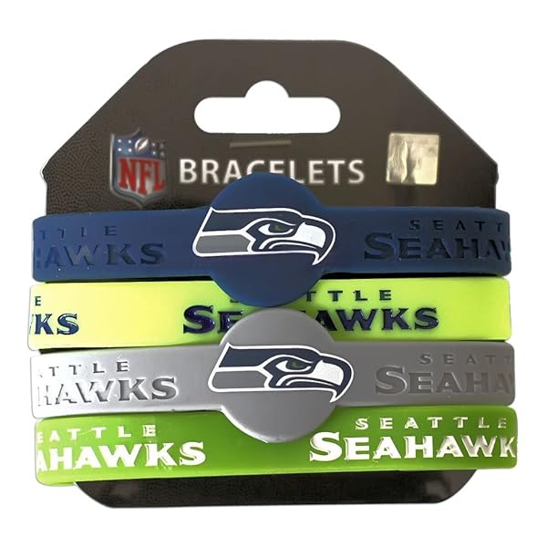 aminco Buy NFL Seattle Seahawks Silicone Bracelets - 4-Pack for Ultimate Fan Gear!
