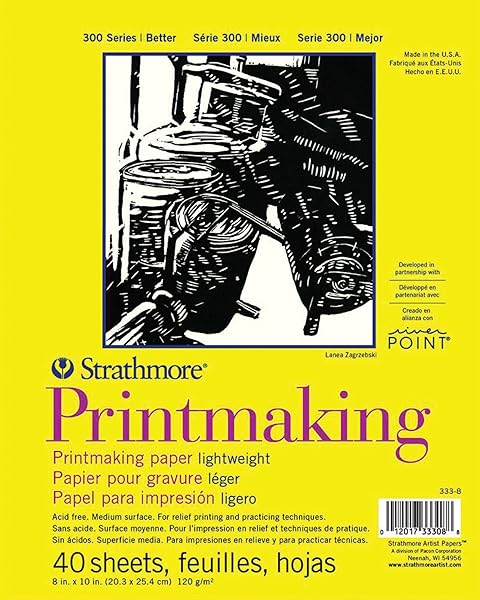 Strathmore Strathmore 300 Series Printmaking Paper Pad 8x10 - 40 Sheets for Block Printing & Linocut - Ideal for Artists & Students
