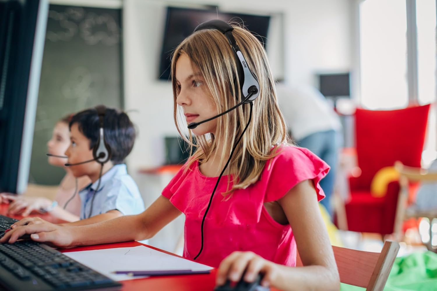 Avid Avid AE-36 White Headset with Adjustable Boom Microphone for School Classroom Education Testing and Assessment - View 6 of 8