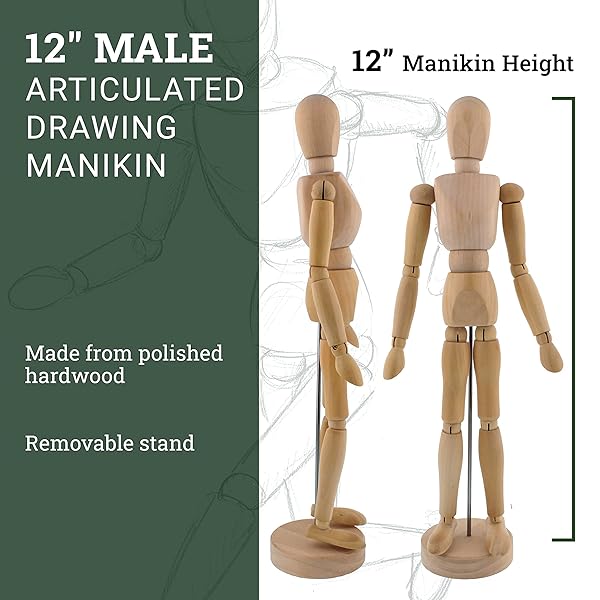 U.S. Art Supply "US Art Supply 12" Articulated Male Manikin - Perfect for Drawing the Human Figure" - View 3 of 7