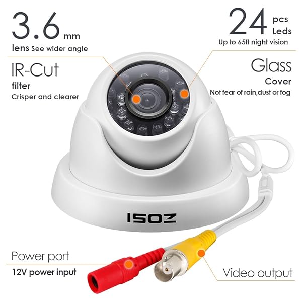 ZOSI ZOSI 4 Pack 1000TVL Night Vision Dome CCTV Cameras - IP66 Waterproof, IR Cut Filter, Home Security System - View 5 of 10