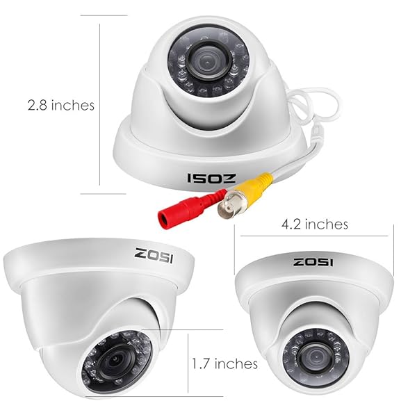 ZOSI ZOSI 4 Pack 1000TVL Night Vision Dome CCTV Cameras - IP66 Waterproof, IR Cut Filter, Home Security System - View 8 of 10