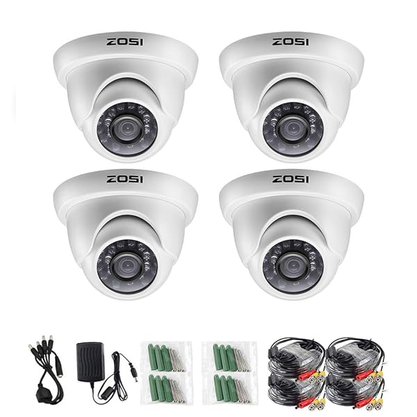 ZOSI ZOSI 4 Pack 1000TVL Night Vision Dome CCTV Cameras - IP66 Waterproof, IR Cut Filter, Home Security System - View 2 of 10