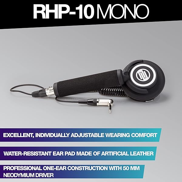 Reloop Reloop RHP 10 Mono Professional One Ear Headphone with 50mm Neodymium Driver Black - View 6 of 9