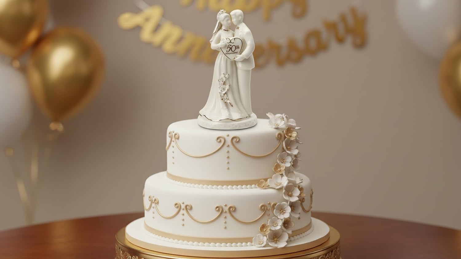 Cosmos Gifts Cosmos Gifts 30715 Small Fine Porcelain 50th Anniversary Couple Figurine 4-3/4 Inch Ivory - View 3 of 3