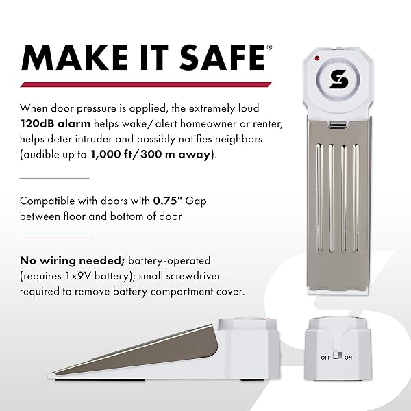 SABRE Secure Your Space: SABRE 120 dB Wedge Door Stop Alarm - Loud, Wireless & Compact for Home, Travel, Apartment & Dorm Use - View 4 of 7
