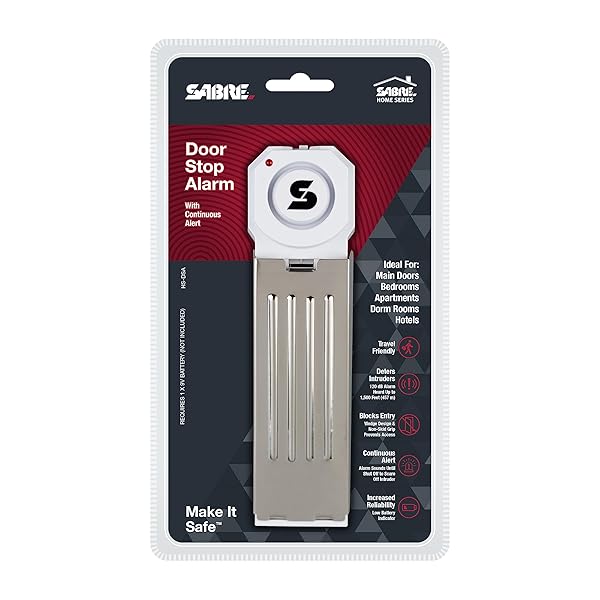 SABRE Secure Your Space: SABRE 120 dB Wedge Door Stop Alarm - Loud, Wireless & Compact for Home, Travel, Apartment & Dorm Use - View 7 of 7