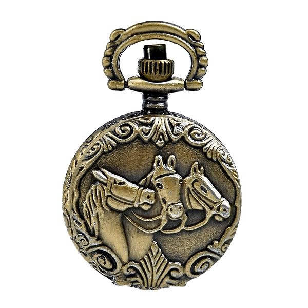 Antique Horses Locket Quartz Pocket Watch Necklace - Perfect Xmas Jewelry Gift