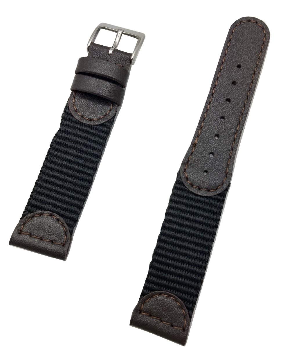 19mm Brown Swiss Army Style Watch Band Soft Genuine Leather and Black Nylon Replacement Strap for Men