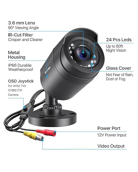 ZOSI ZOSI 2.0MP 1080p Security Camera: 4-in-1 Hybrid CCTV with 80ft Night Vision & Weatherproof Design for Home Surveillance - View 10 of 10
